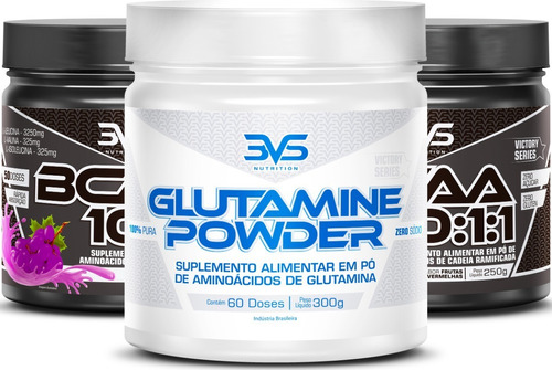 Combo 2x Bcaa 10:1:1 + Glutamina 300g 3vs Sabor Uva