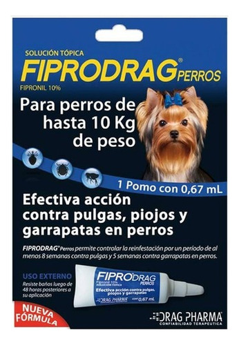 Pipeta Fiprodrag Antipulga Perros Hasta 10 Kg 0,67 Ml