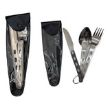 Set Cubiertos Camping Cuchillo - Tenedor - Cuchara Con Funda