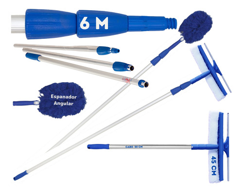 Kit Nº29 Cabo Extensor 6m Rodo Vidro 45cm Espanador + Brinde