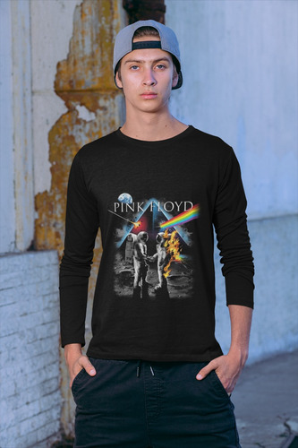 Polera Larga Pink Floyd Rock Astronauta Estampado Algodon