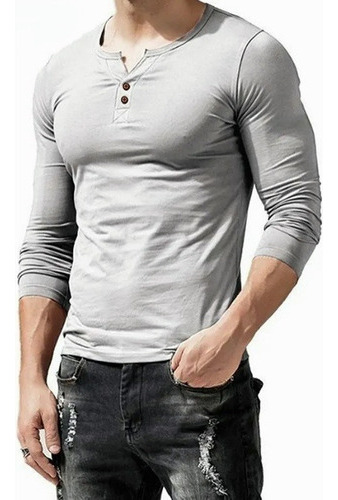 Camisa De Hombre De Manga Larga Con Botones, Camiseta Casu
