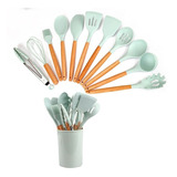 Kit Utensilios Cocina Juego De 12 Piezas En Silicona Color Verde Claro