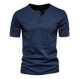 Camisetas Casuales De Manga Corta Para Hombre, Camisa Henley