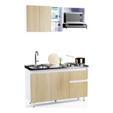 Cocina Integral Mdp Rosy 150cm Incluye Lavaplatos Izquierdo Color Marrón Claro