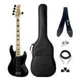 Kit Contrabaixo 5 Cordas Tagima Jazz Tjb-5 Black Completo