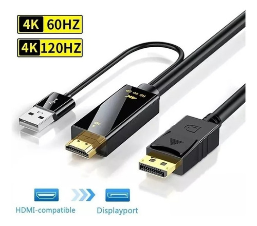 Cabo Adaptador Hdmi Para Displayport 4k Hdmi Dp 1.8 Metros