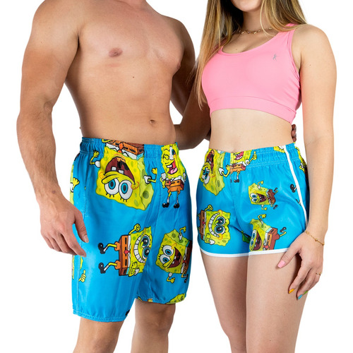 Kit Short Casal Praia Bob Esponja Tac Tel Envio Imediat