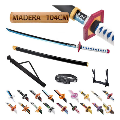 Ludede Giyu Tomioka Madera Katana - 104cm Demon Slayer Anime Con Cinturón, Soporte Y Bolsa - Espada Perfecta Para Cosplay, Colección G - Giyu Tomioka