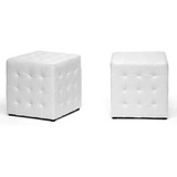 Baxton Studio Siskal Modern Cube Ottoman Blanco Juego De 2