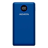 Power Bank 20000mah P20000q Bateria Portatil Tipo C Adata Color Azul