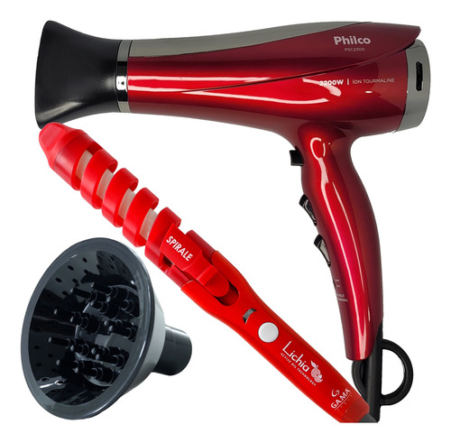 Secador De Cabelo Philco 3700 Rosa Difusor + Cacheador Gama