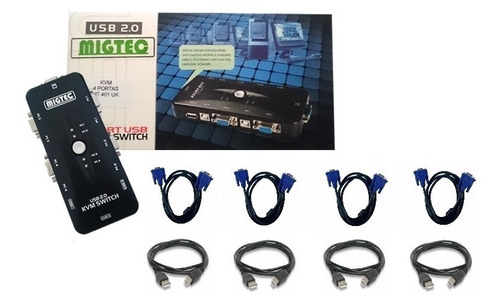 Switch Vga Chaveador 4x1 Kvm Usb Para Mouse Teclado + Cabos