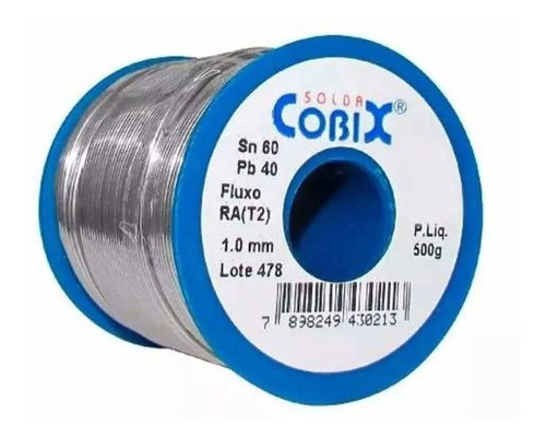 Solda Estanho 60x40 1mm C/ Fluxo Ra (t2) Rolo 500g - Cobix