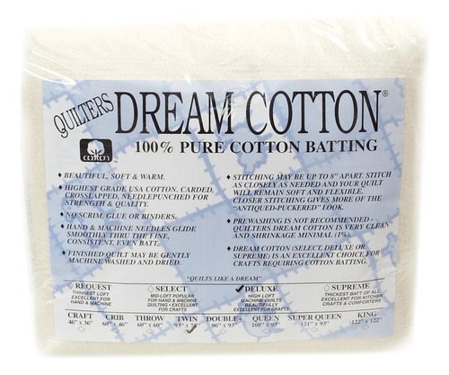 Natural Cotton Deluxe Batting (93in X 72in) Twin