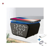 Reloj Despertador Con Cargador Inalámbrico Fecha Temperatura Color Negro 220v