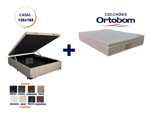 Cama Box Baú + Colchão Molas Ensacadas Ortobom Casal 138x188