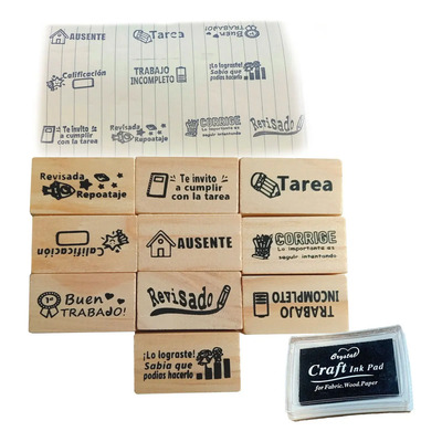 Sellos Para Maestros Kit Escolar Incluye Cojin 10pcs Sello Tinta Negro | MercadoLibre