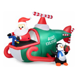 Inflable Navideño Papá Noel Pingüinos Helicóptero 6,5ft