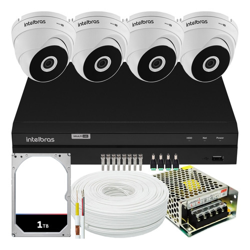 Kit Cftv Monitoramento 4 3130d Intelbras 1mp Mhdx 1204 1tb