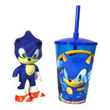 Kit Boneco Sonic Sega + Copo Twister Coponudo 480 Ml