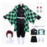 Disfraz Cosplay Anime Demon Slayer Tanjirou Kimono Con Pelucas Y Pendientes Para Fiesta De Halloween