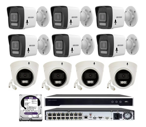 Kit Nvr 16 Canais Hikvision + 10 Cameras Ip Áudio + Hd 2t