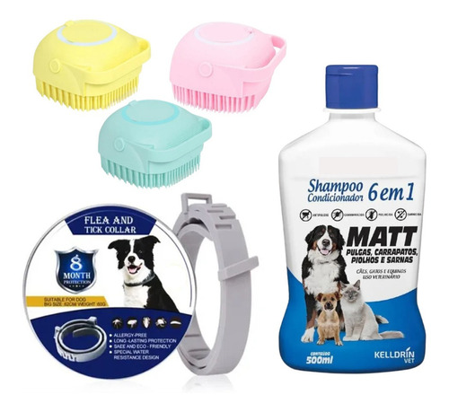 Coleira Antipulga Tratamento Higiene Shampo Escova Banho Pet Cor Rosa