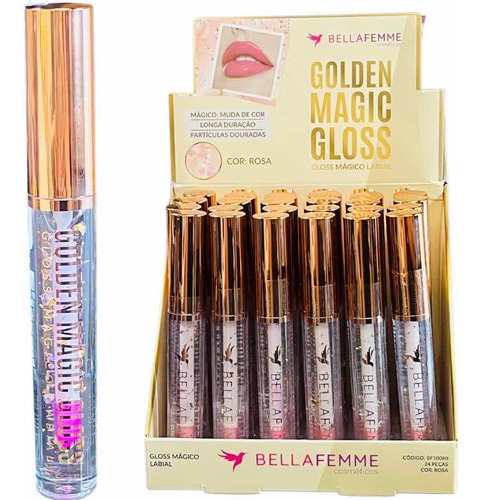 Box Lip Gloss Mágico Atacado Bella Femme Magic Gold
