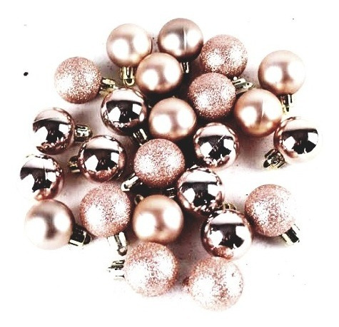 24 Esferas Mini Navideñas Rose Gold Oro Rosa 2cm Bolas Pvc