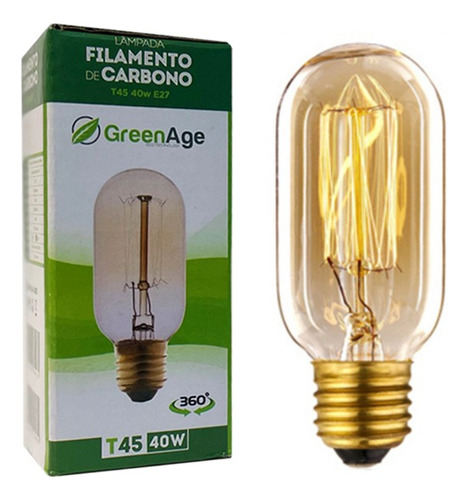 Lâmpada Filamento De Carbono T45 40w 110v E27 Retrô Vintage Decorativa Branco Quente - Green Age