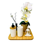 Kit Lavabo Banheiro Decorativo Bambu Exclusivo Bandeja Luxo