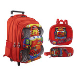 Mochila Infantil Escolar Masculino Carros Costas Kit M3672