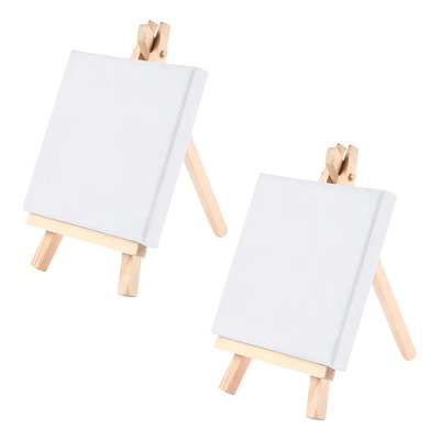 Supvox Mini Conjunto De Caballete De Madera Pequeño Soporte De Exhibición De Pintura Con Lienzos Suministros De Arte Para Pintar Artesanía De Dibujo Para Niños 10x10cm