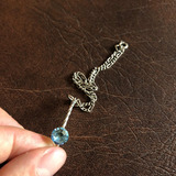 Pulseira De Prata De Lei Com Pingente Berimbau Pedra Azul