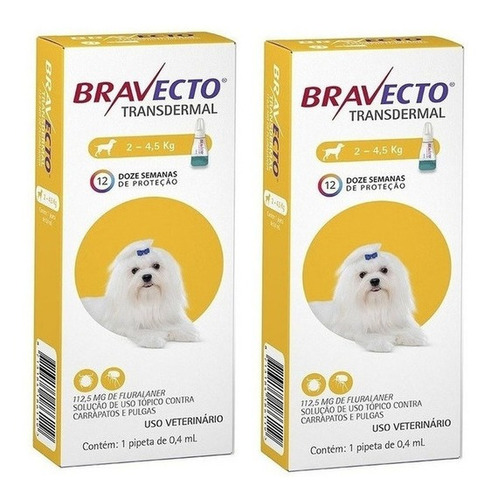 2 Antipulgas Bravecto Transdermal Cães 2-4,5kg Envio Imediat