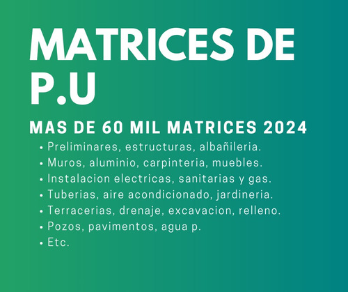 Matrices De Análisis De Precios Unitarios Actualizados 2023