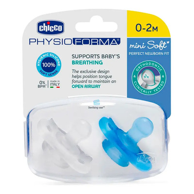 Chupete Chicco Physioforma Mini Soft de Silicona Anatómica con Tapa protectora - Pack de 2 Unidades Celestes | Envío gratis