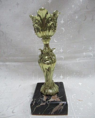 Antiguo Bello Candelabro Francés Bronce C/ Base Mármol 21 Cm