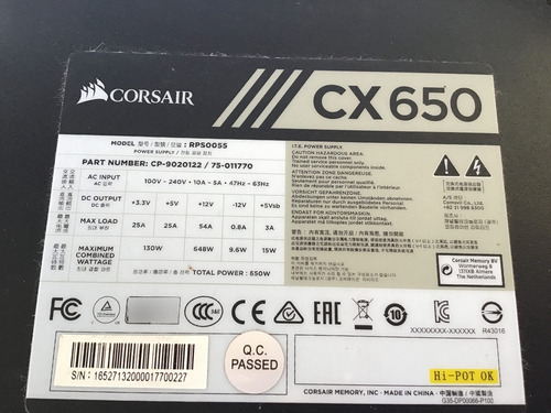 Fonte Corsair 650w 80 Plus Bronze Cx650 Necessita Testes