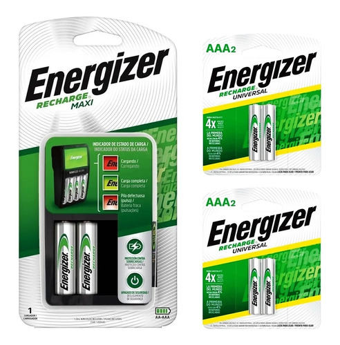 Cargador Para Pilas Recargables + 6 Pilas Energizer