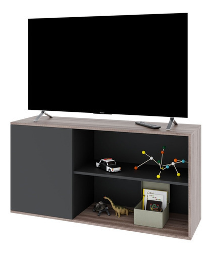 Rack Mesa Tv Led Melamina Moderno Mueble Apoyo 1 Puerta Color Nebraska/negro