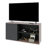 Rack Mesa Tv Led Melamina Moderno Mueble Apoyo 1 Puerta Color Nebraska/negro