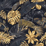 Papel De Parede Adesivo Folhas Gold  Preto Dourado Sala 1.5m