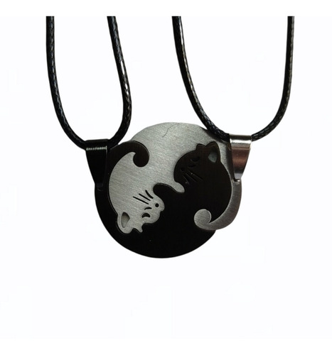 Set De Collares Pareja Bff Acero Inoxidable Gatitos Yin-yang