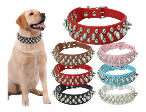 Collar Para Perro Con Picos Metal Tipo Cuero Con Estilo Rudo