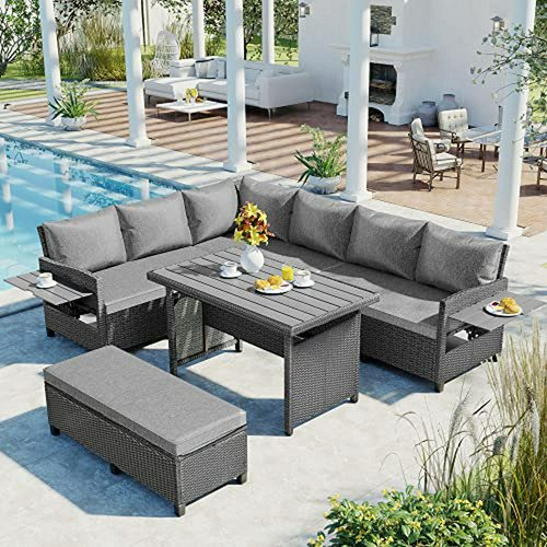 Conjunto De Muebles De Jardín De Rattan De 5 Piezas Con Mesa