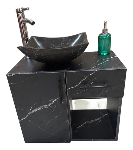 Gabinete Negro Carrara Para Baño Con Ovalin De Marmol