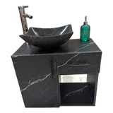 Gabinete Negro Carrara Para Baño Con Ovalin De Marmol