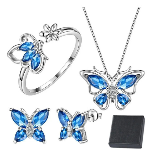 Mariposa Conjunto Joyas Para Mujer Collar+aretes + Anillo